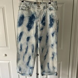 LOGO Tie-Dye Wash Light Blue and White Denim Jeans